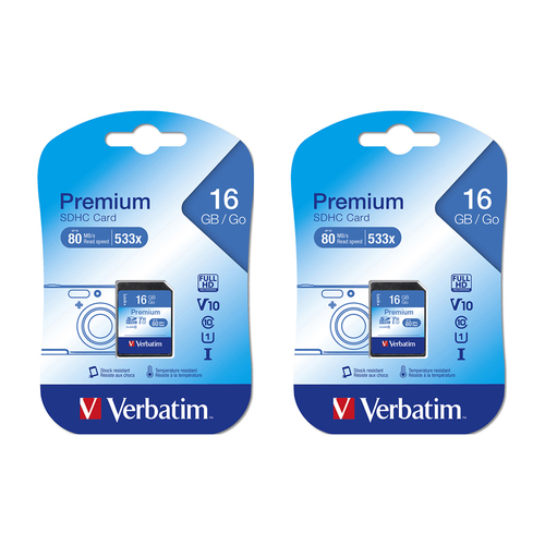 2x Verbatim 16GB SDHC Memory Card Class 10 For Digital Camera