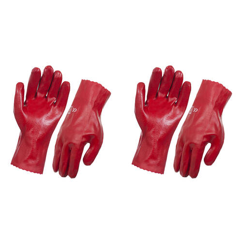 2PK AgBoss 45cm Red Single Dip Liquid Proof PVC Large Glove Size 10 