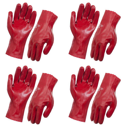 4PK AgBoss 45cm Red Single Dip Liquid Proof PVC Large Glove Size 10 