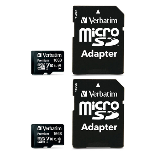 2x Verbatim Micro SDHC 16GB Memory Card Class 10 w/ SD Adaptor