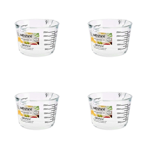4PK Wiltshire Kitchen Cookware Glass Measuring Jug 250ml/1 Cup
