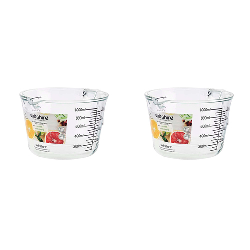 2PK Wiltshire Kitchen Glass Baking Measuring Jug 1000ml/4 Cups