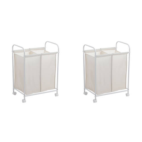 2PK Boxsweden Laundry 2 Section Cart With Wheels 50x33x70cm Assorted