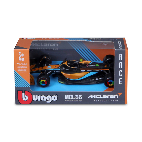 Bburago 1:43 2022  F1 McLaren MCL 36 No. 4 Norris Model Racecar Toy 3y+