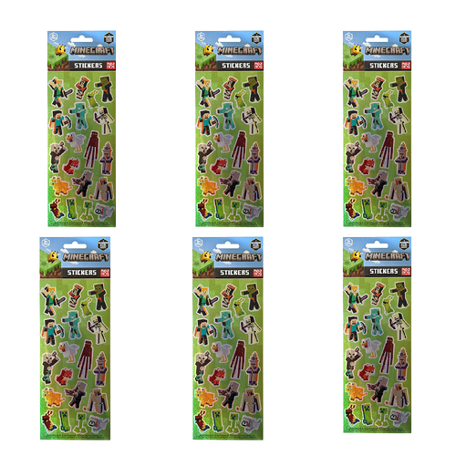 6x 3PK Minecraft Kids/Children Hologram & Fun Sticker Sheets 3y+