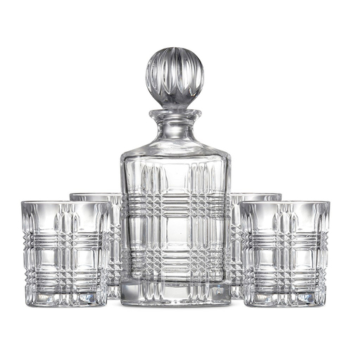 5pc Salt & Pepper Bond Whisky Tartan Set Decanter/Tumblers - Clear