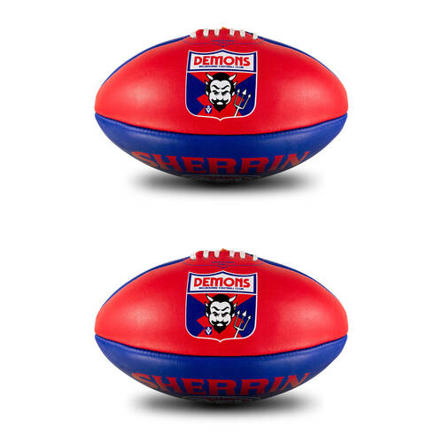 2PK Sherrin AFL Team Leather Football - Melbourne Demons Size 5 Red & Blue