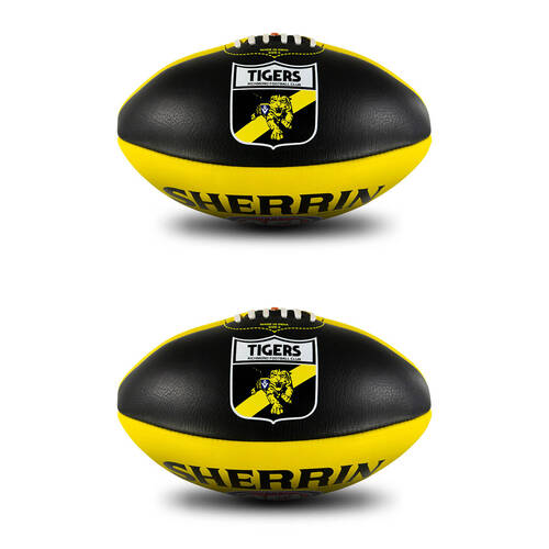 2PK Sherrin AFL Team Leather Football - Richmond Tigers Size 5 Yellow & Black