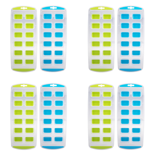 4x 2pc Appetito Easy Release 12 Cube Rectangular Ice Tray Blue/Lime