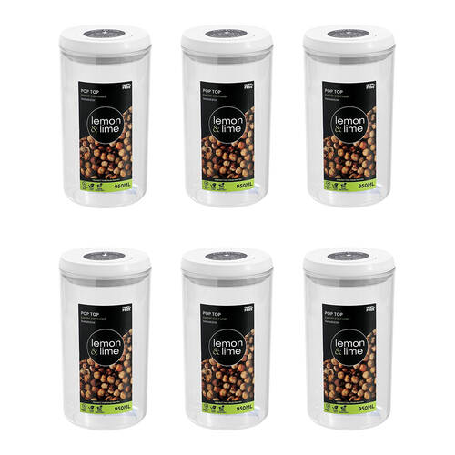 6PK Lemon & Lime Pop-Up Lid Pantry Container Round 950ml 10x10x18.5cm