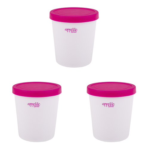 3PK Appetito Round Ice Cream Tub Home Kitchen Container 1L Pink
