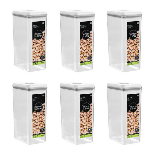 6PK Lemon & Lime Pop-Up Lid Pantry Container Rectangle 2.45L 14x10x24.5cm