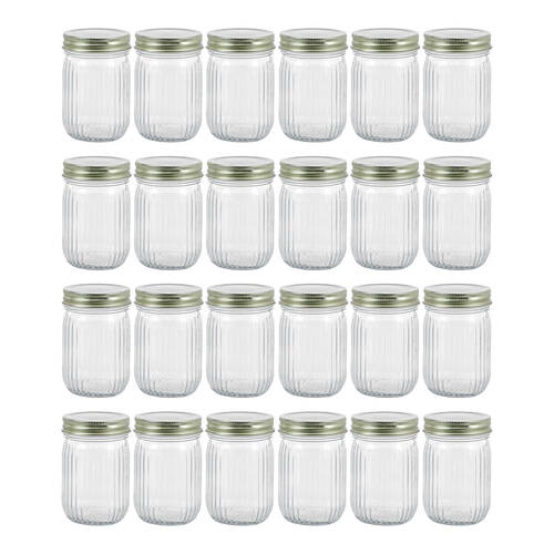 24PK Lemon & Lime Roma Ribbed Conserve Glass Jar with Lid 300ml