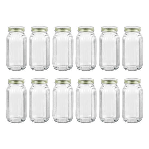 12PK Lemon & Lime Roma Ribbed Conserve Glass Jar with Lid 800ml