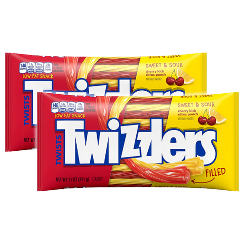 2PK Twizzlers Sweet & Sour Filled Twists 311g Candy Bag