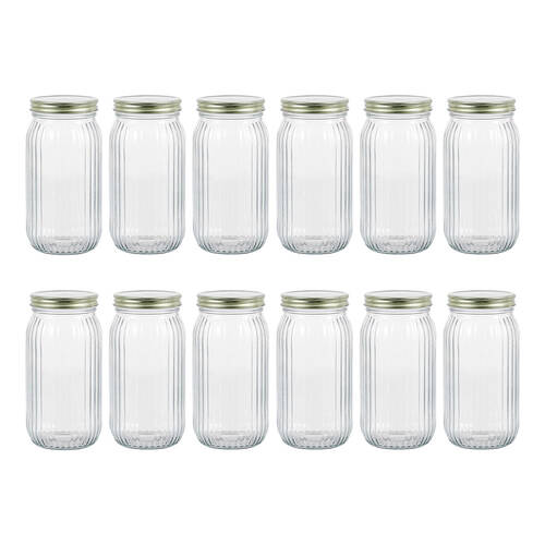 12PK Lemon & Lime Roma Ribbed Conserve Glass Jar with Lid 1L
