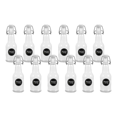 12PK Lemon & Lime Secure Glass Air-Tight Clip Lid Bottle 250ml