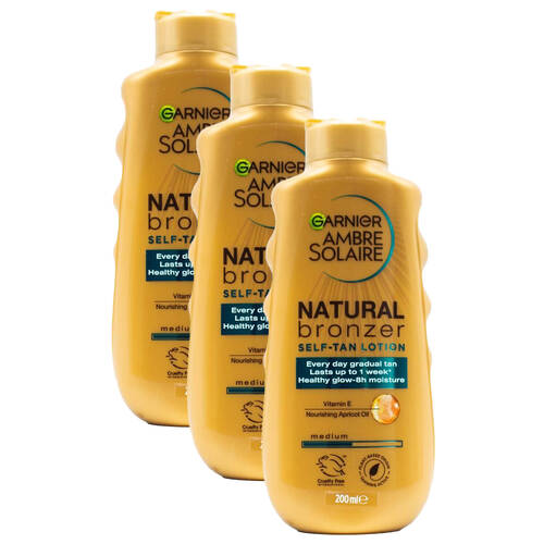 3PK Garnier 200ml Medium Self Tan Lotion Natural Bronzer Vitamin E