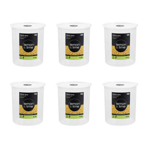 6PK Lemon & Lime Press Seal Food Storer Container 4.5L 19x19x21cm