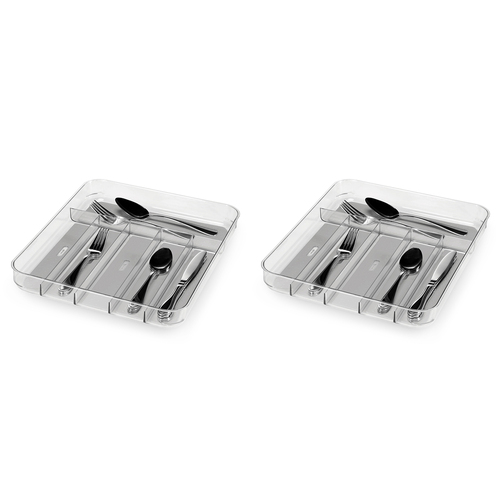 2PK Madesmart Clear Soft Grip 6 Compartment Cutlery Tray 40x33cm Rectangle Grey