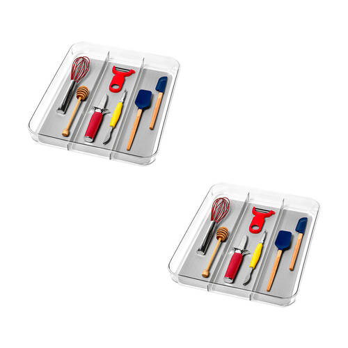 2PK Madesmart Clear Soft Grip Utensil Tray Organiser 40x32.7cm - Grey