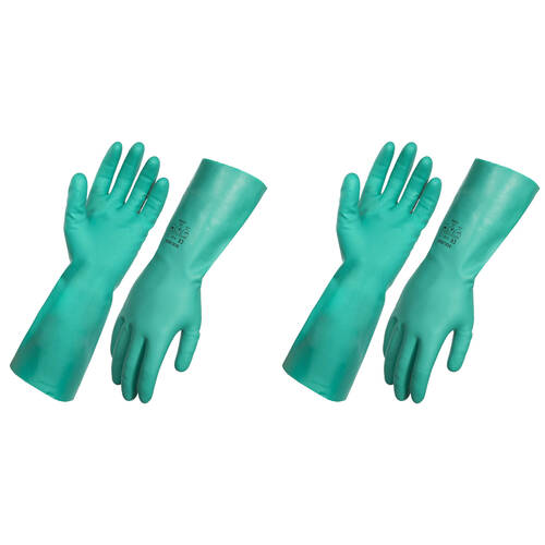 2PK AgBoss Nitrile Heavy Duty Chemical Resistant Glove 45cm Green Size 9