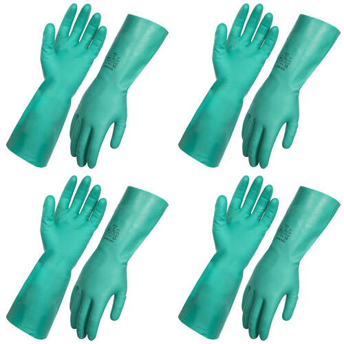 4PK AgBoss Nitrile Heavy Duty Chemical Resistant Glove 45cm Green Size 9