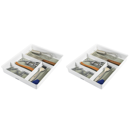 2PK Madesmart Gadget Tray Kitchen Drawer Organiser Rectangular 37x31cm White