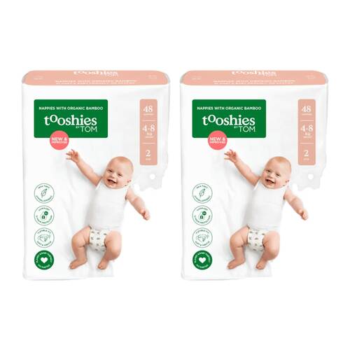 2x 48pc Tooshies Organic Bamboo Infant Unisex Nappies Diapers 4-8kg Size 2