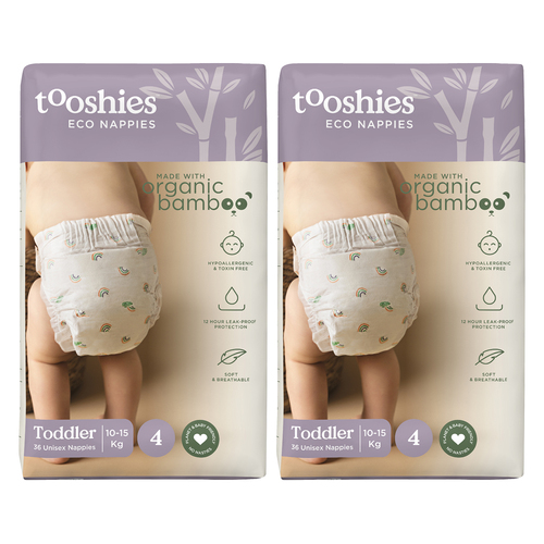 2PK 36pc Tooshies Organic Bamboo Unisex Toddler Nappies 10-13kg Size 4