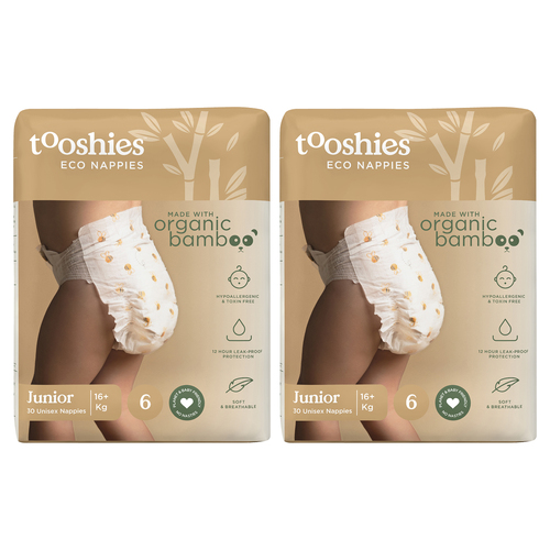 2PK 30pc Tooshies Organic Bamboo Unisex Junior Nappies 16kg+ Size 6