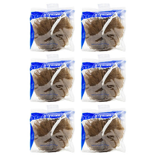 6PK Manicare Luxury Cleansing Exfoliating Body Sponge 9.5x14.5cm - Brown