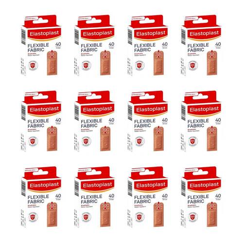 12x 40pc Elastoplast Flexible Fabric Strips Bandage Breathable Water Resistant