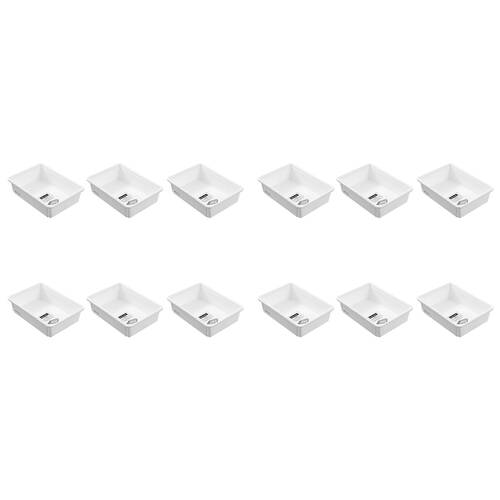 12PK Boxsweden Adjustable Drawer Tote Organiser Sleek Tray 25-38x18x7cm White