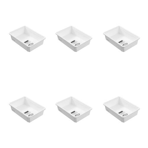 6PK Boxsweden Adjustable Drawer Tote Organiser Sleek Tray 25-38x18x7cm White