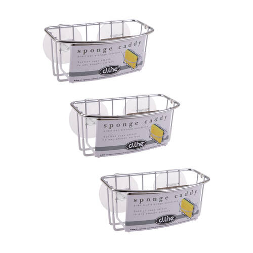 3PK D.line Chrome/Pvc Wall Mount Sponge Caddy w/ Suction Cups - White