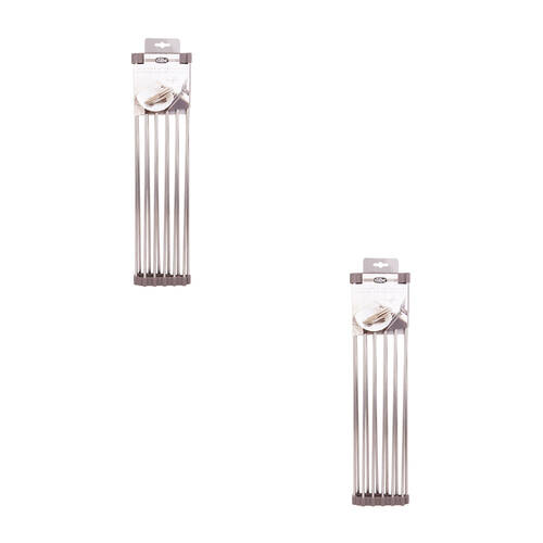 2PK D.line Stainless Steel Over Sink Roll-Up Draining Rack 48x24cm - Grey