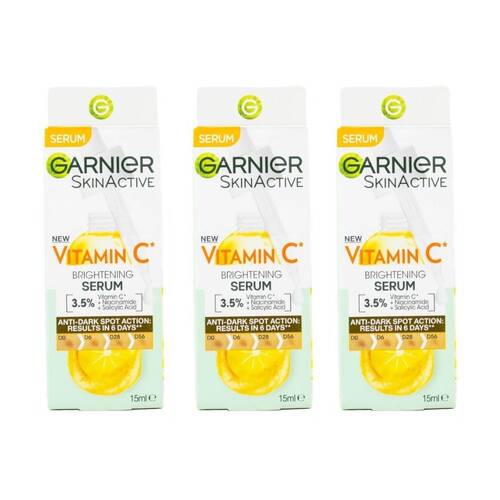 3PK Garnier SkinActive Vitamin C Brightening Serum Face Glow Care 15ml