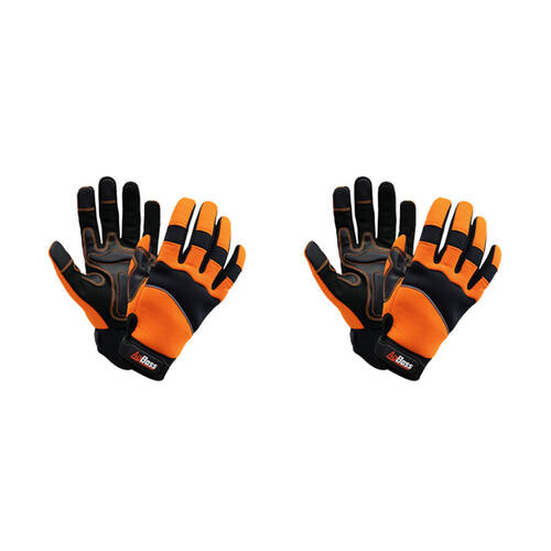 2PK AgBoss Premium Flexible Work Glove W/ Wrist Strap Black and Orange Small