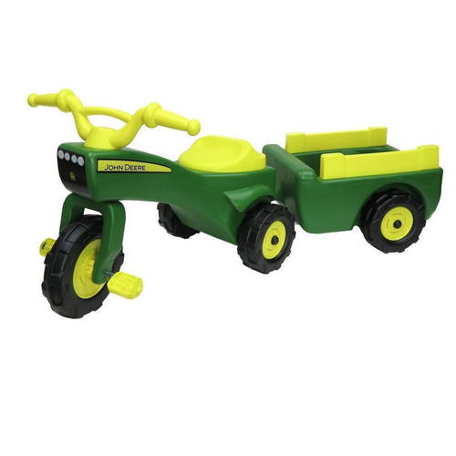 John Deere Ride On Pedal Trike Tractor & Pull Wagon Kids Children Toy Tricycle