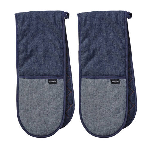 2PK Ladelle Double Oven Mitt Kitchen Cooking 17x89cm - Denim Blue