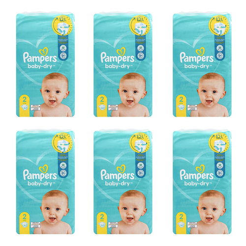 6x 62pc Pampers Baby/Kids Dry Tape Nappies Size 2 Infant 4-8kg