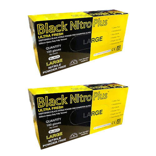 2x100pc Black Nitro Plus Disposable Nitrile Powder Free Examination Gloves Large