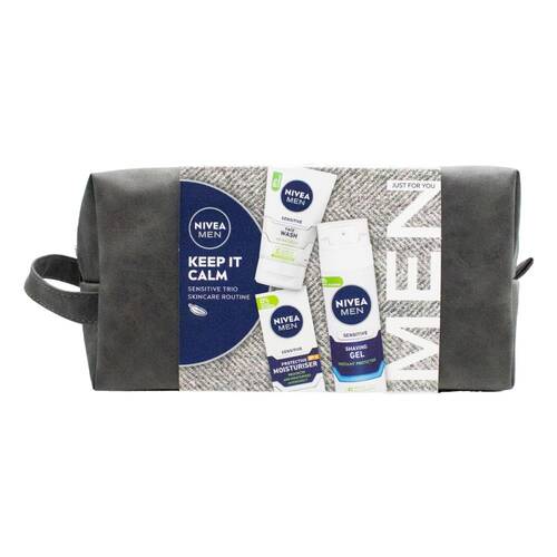 3PK Nivea Men Sensitive Skincare Gift Bag w/Face Wash Moisturiser Shaving Gel