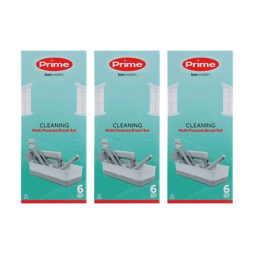 3x 6pc Boxsweden Prime Multi Purpose Brush Set In Tray w/ Storage for Cleaning