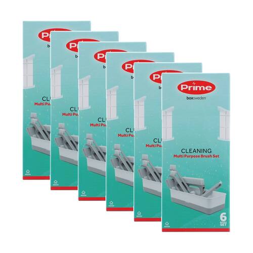 6x 6pc Boxsweden Prime Multi Purpose Brush Set In Tray w/ Storage for Cleaning