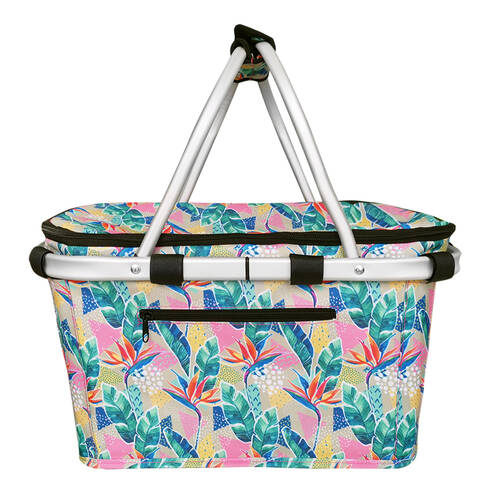 Sachi Insulated Lightweight Carry Basket W/ Lid 49x27x25cm Botantical