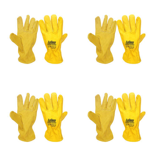 4PK AgBoss Rigger Superior Grade Leather Work Gloves Yellow XX Large