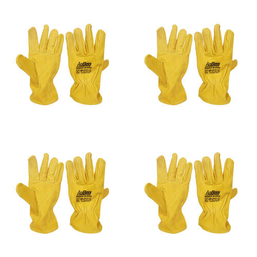 4PK AgBoss Rigger Superior Grade Leather Work Gloves Yellow X Large