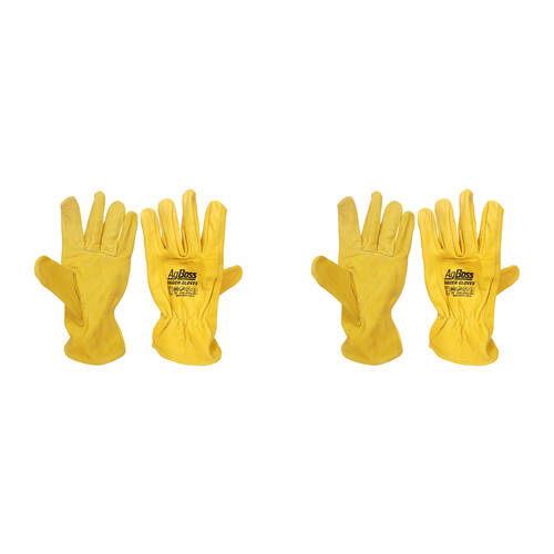 2PK AgBoss Rigger Superior Grade Leather Work Gloves Yellow Large